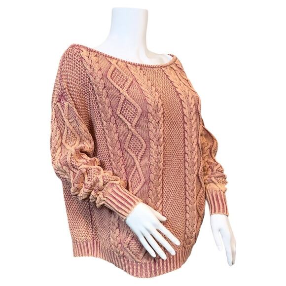 #T9 Callahan Revolve Enzyme Wash Rose Cable Knit Boat Neck Sweater $124 - Picture 12 of 14